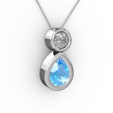 İkili Damla Kolye - Akuamarin ve swarovski 8 ayar beyaz altın kolye (40 cm gümüş rolo zincir) #pxm9t3