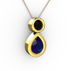 Lab safir ve siyah zirkon 18 ayar altın kolye (40 cm gümüş rolo zincir)