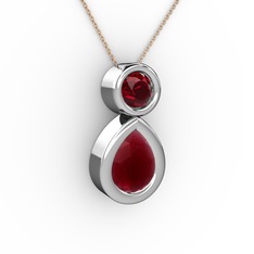Kök yakut ve garnet 14 ayar beyaz altın kolye (40 cm gümüş rolo zincir)