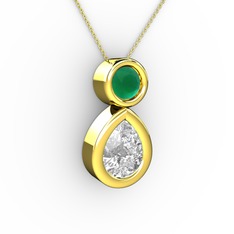 Swarovski ve kök zümrüt 925 ayar altın kaplama gümüş kolye (40 cm gümüş rolo zincir)
