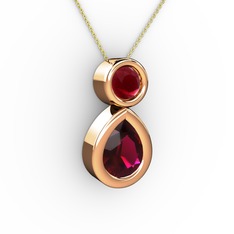 Rodolit garnet ve kök yakut 18 ayar rose altın kolye (40 cm altın rolo zincir)