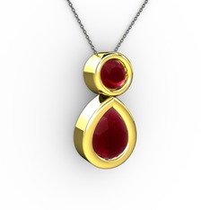 Kök yakut 18 ayar altın kolye (40 cm gümüş rolo zincir)