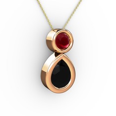 Siyah zirkon ve kök yakut 8 ayar rose altın kolye (40 cm altın rolo zincir)