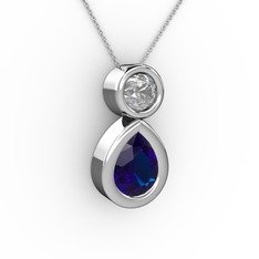 İkili Damla Kolye - Lab safir ve swarovski 925 ayar gümüş kolye (40 cm gümüş rolo zincir) #sjl4dy