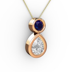 İkili Damla Kolye - Swarovski ve lab safir 14 ayar rose altın kolye (40 cm altın rolo zincir) #t1i904