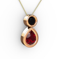 İkili Damla Kolye - Garnet ve siyah zirkon 18 ayar rose altın kolye (40 cm altın rolo zincir) #t9102s