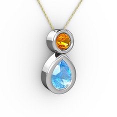 Akuamarin ve sitrin 18 ayar beyaz altın kolye (40 cm altın rolo zincir)