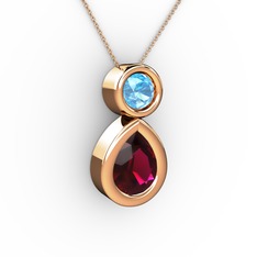 İkili Damla Kolye - Rodolit garnet ve akuamarin 14 ayar rose altın kolye (40 cm rose altın rolo zincir) #tg84lb