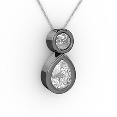 İkili Damla Kolye - Swarovski ve pırlanta 925 ayar siyah rodyum kaplama gümüş kolye (0.5 karat, 40 cm beyaz altın rolo zincir) #tisw2z