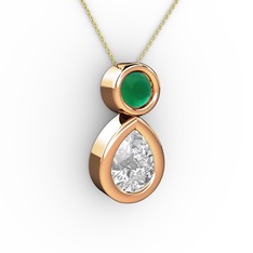 Swarovski ve kök zümrüt 8 ayar rose altın kolye (40 cm altın rolo zincir)