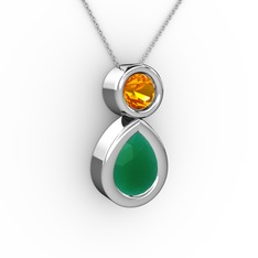 İkili Damla Kolye - Kök zümrüt ve sitrin 925 ayar gümüş kolye (40 cm gümüş rolo zincir) #u7zs89