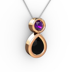 Siyah zirkon ve ametist 925 ayar rose altın kaplama gümüş kolye (40 cm beyaz altın rolo zincir)