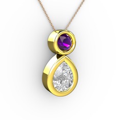 Swarovski ve ametist 8 ayar altın kolye (40 cm rose altın rolo zincir)
