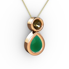 İkili Damla Kolye - Kök zümrüt ve dumanlı kuvars 18 ayar rose altın kolye (40 cm altın rolo zincir) #umi3ng