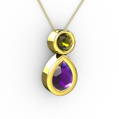 Ametist ve peridot 8 ayar altın kolye (40 cm altın rolo zincir)