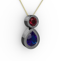 İkili Damla Kolye - Lab safir ve rodolit garnet 925 ayar siyah rodyum kaplama gümüş kolye (40 cm gümüş rolo zincir) #vknozd