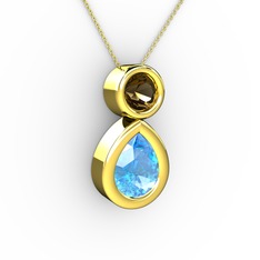 Akuamarin ve dumanlı kuvars 8 ayar altın kolye (40 cm altın rolo zincir)
