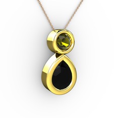 İkili Damla Kolye - Siyah zirkon ve peridot 18 ayar altın kolye (40 cm rose altın rolo zincir) #vpdlgr