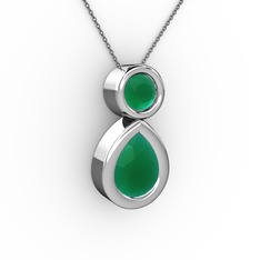 İkili Damla Kolye - Kök zümrüt 8 ayar beyaz altın kolye (40 cm gümüş rolo zincir) #vu85yj