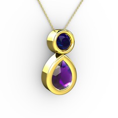 İkili Damla Kolye - Ametist ve lab safir 18 ayar altın kolye (40 cm altın rolo zincir) #vzksni