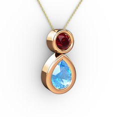 Akuamarin ve garnet 8 ayar rose altın kolye (40 cm altın rolo zincir)