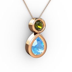 İkili Damla Kolye - Akuamarin ve peridot 14 ayar rose altın kolye (40 cm rose altın rolo zincir) #wa0tj5
