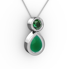 İkili Damla Kolye - Kök zümrüt ve yeşil kuvars 925 ayar gümüş kolye (40 cm beyaz altın rolo zincir) #wrw80u