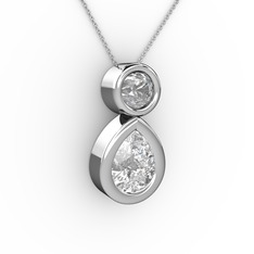 İkili Damla Kolye - Beyaz zirkon ve pırlanta 18 ayar beyaz altın kolye (0.5 karat, 40 cm beyaz altın rolo zincir) #wyuwr7