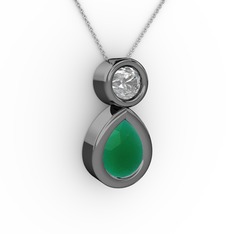 İkili Damla Kolye - Kök zümrüt ve swarovski 925 ayar siyah rodyum kaplama gümüş kolye (40 cm beyaz altın rolo zincir) #yhsbtz