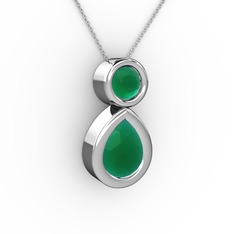 İkili Damla Kolye - Kök zümrüt 8 ayar beyaz altın kolye (40 cm beyaz altın rolo zincir) #yoh1kc