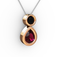 Rodolit garnet ve siyah zirkon 925 ayar rose altın kaplama gümüş kolye (40 cm beyaz altın rolo zincir)
