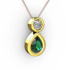 Yeşil kuvars ve swarovski 8 ayar altın kolye (40 cm gümüş rolo zincir)