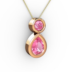 Pembe kuvars 925 ayar rose altın kaplama gümüş kolye (40 cm altın rolo zincir)