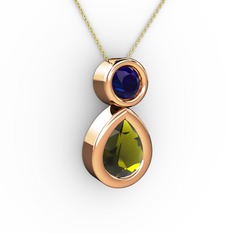 İkili Damla Kolye - Peridot ve lab safir 18 ayar rose altın kolye (40 cm altın rolo zincir) #z49718