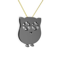 Shelley Baykuş Kolye - 925 ayar siyah rodyum kaplama gümüş kolye (40 cm altın rolo zincir) #1cpqfaq