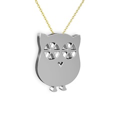 Shelley Baykuş Kolye - 8 ayar beyaz altın kolye (40 cm gümüş rolo zincir) #1lh2ysi