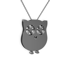 Shelley Baykuş Kolye - 925 ayar siyah rodyum kaplama gümüş kolye (40 cm gümüş rolo zincir) #jnemah