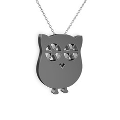 Shelley Baykuş Kolye - 925 ayar siyah rodyum kaplama gümüş kolye (40 cm gümüş rolo zincir) #mhtdey