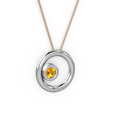 Calista Kolye - Sitrin 18 ayar beyaz altın kolye (40 cm rose altın rolo zincir) #188mhtr