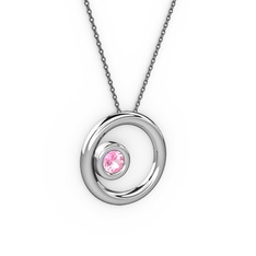 Pembe kuvars 18 ayar beyaz altın kolye (40 cm gümüş rolo zincir)