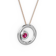 Calista Kolye - Rodolit garnet 14 ayar beyaz altın kolye (40 cm rose altın rolo zincir) #1kki4sf