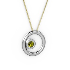 Peridot 18 ayar beyaz altın kolye (40 cm gümüş rolo zincir)