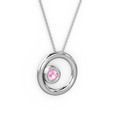 Pembe kuvars 8 ayar beyaz altın kolye (40 cm beyaz altın rolo zincir)