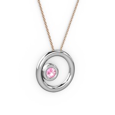 Pembe kuvars 18 ayar beyaz altın kolye (40 cm rose altın rolo zincir)