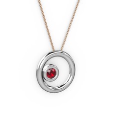 Garnet 14 ayar beyaz altın kolye (40 cm rose altın rolo zincir)