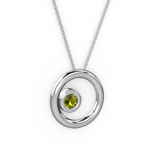 Peridot 8 ayar beyaz altın kolye (40 cm gümüş rolo zincir)