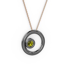 Calista Kolye - Peridot 925 ayar siyah rodyum kaplama gümüş kolye (40 cm rose altın rolo zincir) #v54ogh