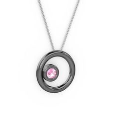 Calista Kolye - Pembe kuvars 925 ayar siyah rodyum kaplama gümüş kolye (40 cm beyaz altın rolo zincir) #w1r6f0