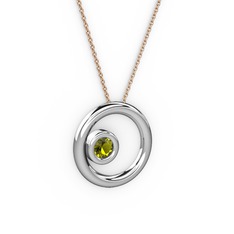 Calista Kolye - Peridot 18 ayar beyaz altın kolye (40 cm rose altın rolo zincir) #wyx49d