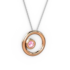 Pembe kuvars 8 ayar rose altın kolye (40 cm gümüş rolo zincir)